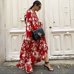 Johanna Ortiz X H&M | Satin Oversized Red and White Floral Maxi Dress